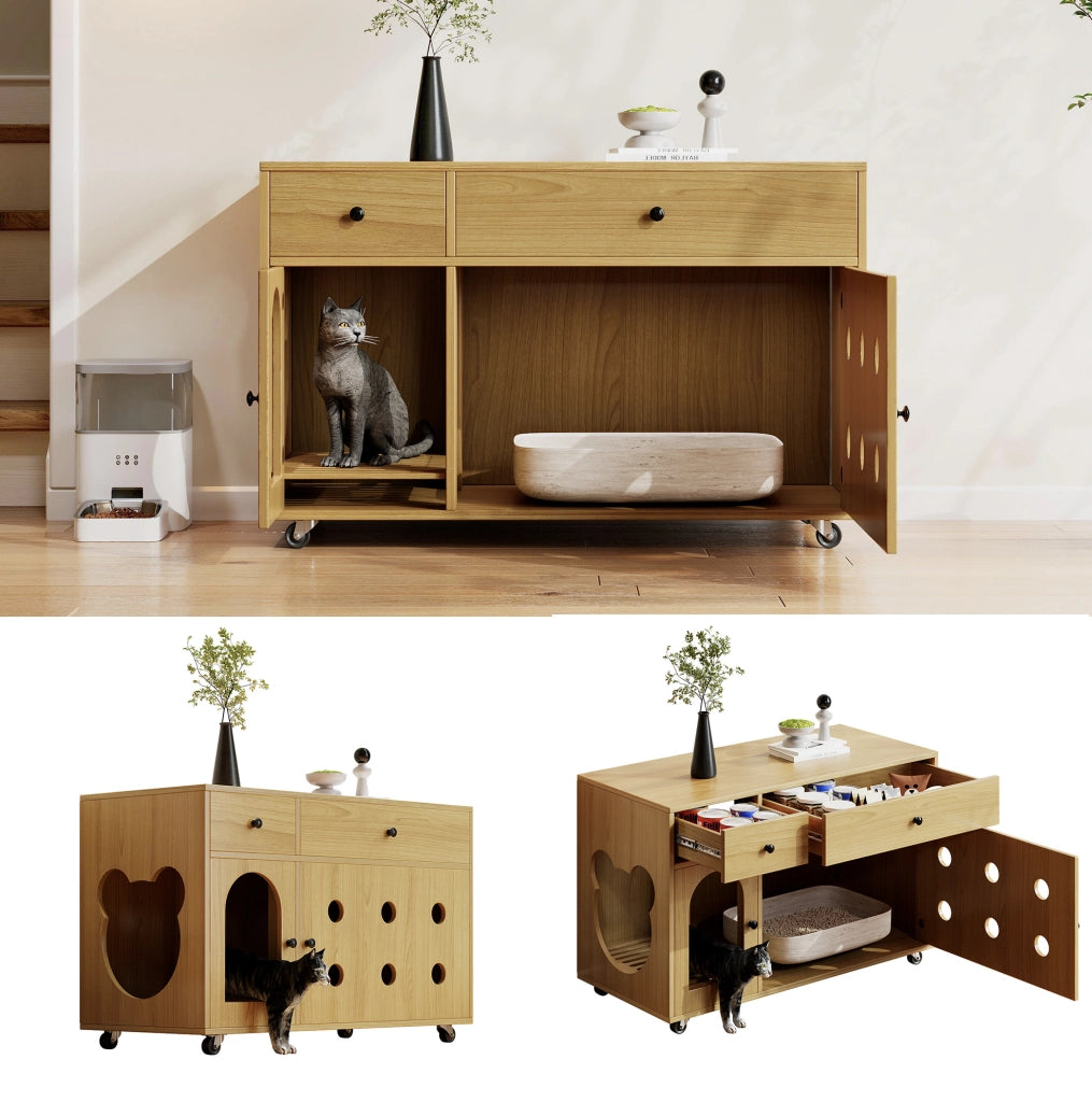 Mobiletto copri lettiera per gatti con cassetti, 100 x 45 x 66 cm