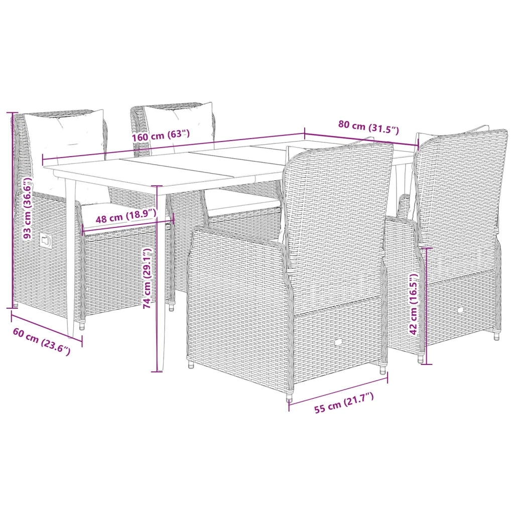 Set da Pranzo da Giardino 5 pz con Cuscini in Polyrattan Grigio 3262857