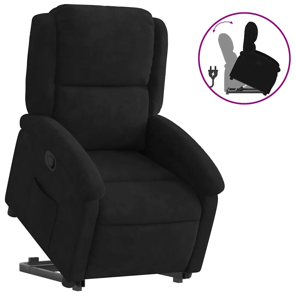Divano Sedia-Poltrona Alzapersona Reclinabile Nera in Velluto 653394