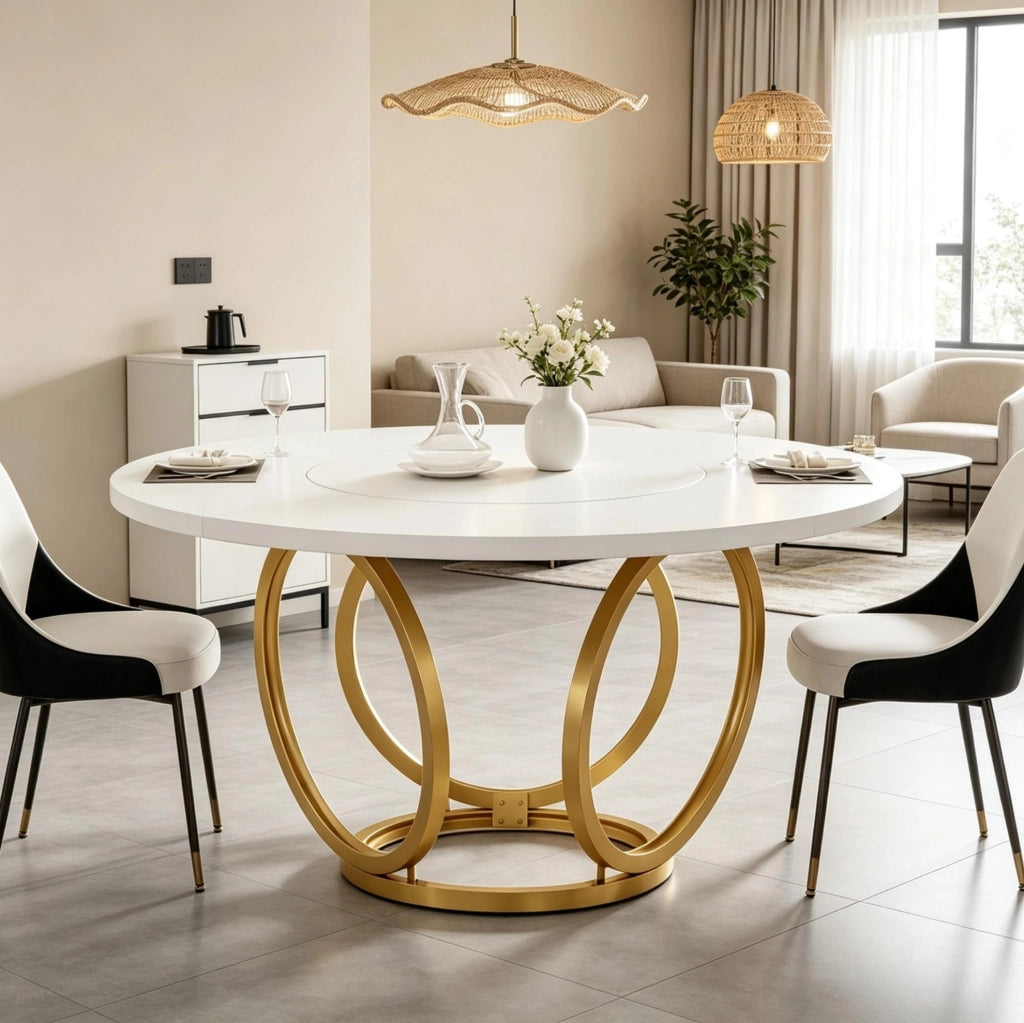 TAVOLO DA PRANZO Rotondo 120x120 cm MDF Bianco e Oro