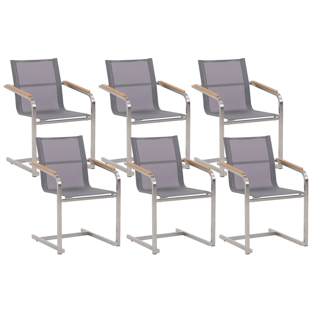 Set di 2 sedie da giardino grigio sedile sintetico struttura in acciaio inox stile cantilever