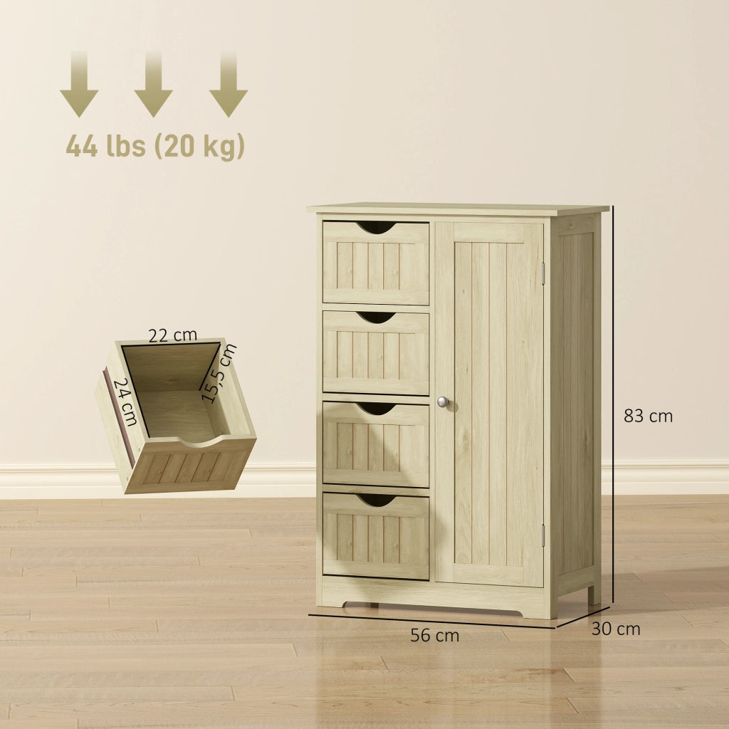 Armadietto Bagno Stretto con Cassetti e Ripiano Regolabile ¨C zephmum ¨C Legno Naturale 56x30x83 cm
