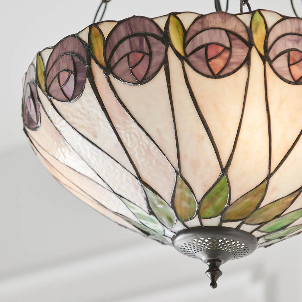 Lampada a sospensione Tiffany Hutchinson rose vetro 3xE27