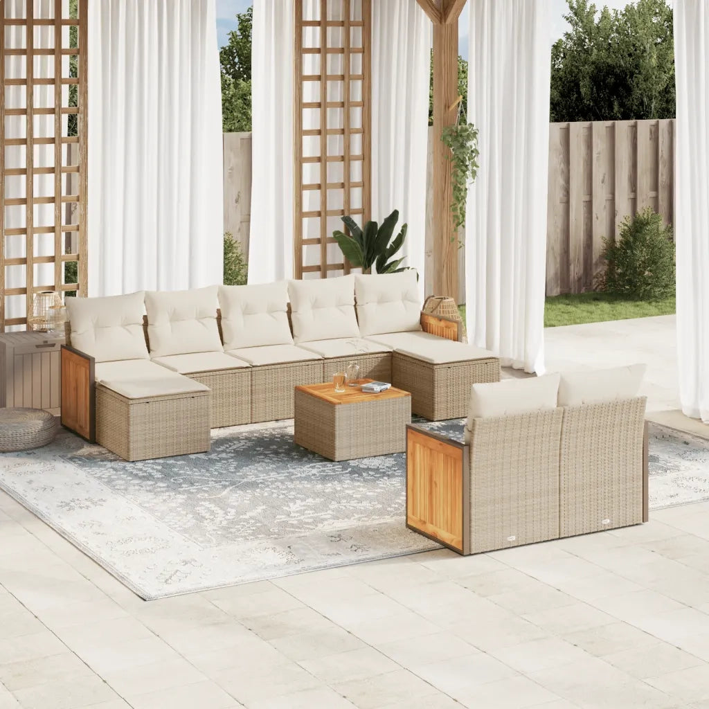 Set Divano da Giardino 10 pz con Cuscini Beige in Polyrattancod mxl 112145