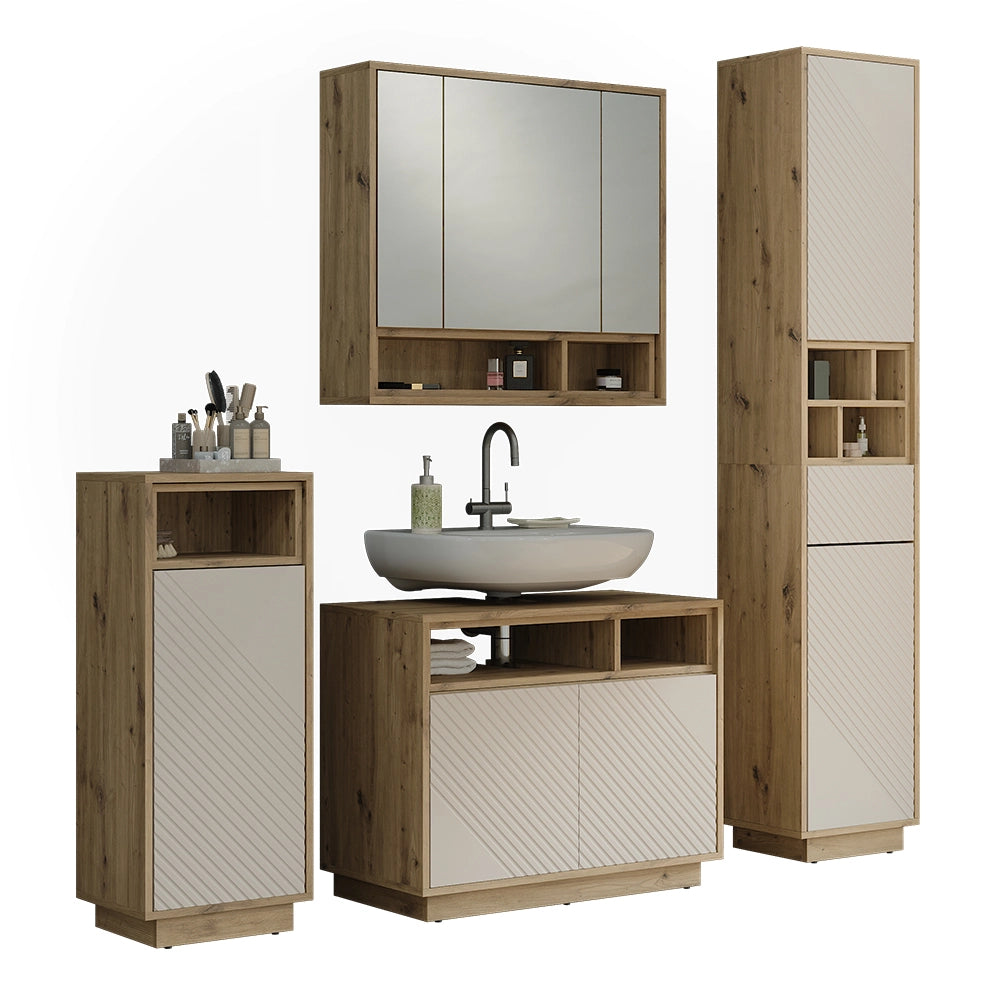 Set mobili bagno Beatrice Cachemire/Rovere artigianale Set di 4 Vicco