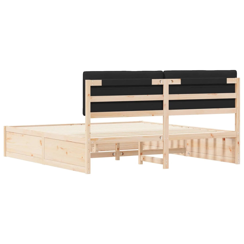 Letto con Testiera Rivestita Nero 180 x 200 cm Pino massello