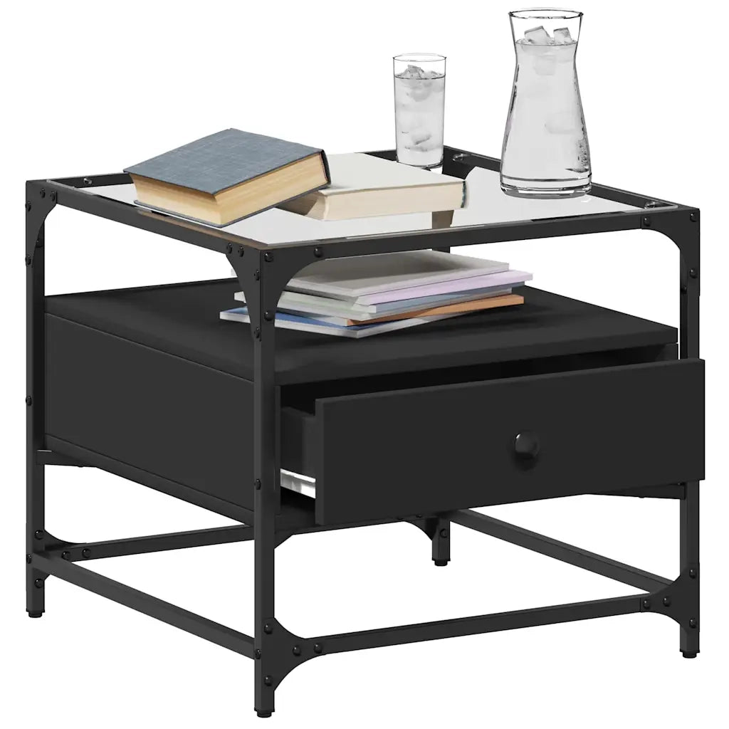 Tavolino da salotto | Tavolino da caff¨¨ | Tavolino da Soggiorno con Piano in Vetro Nero 50x50x45 cm Acciaio