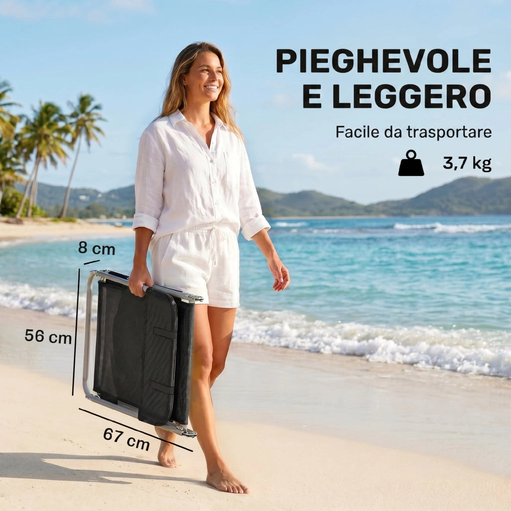 Lettino Prendisole Pieghevole con Schienale Reclinabile e Cuscino, 182x56x24.5cm