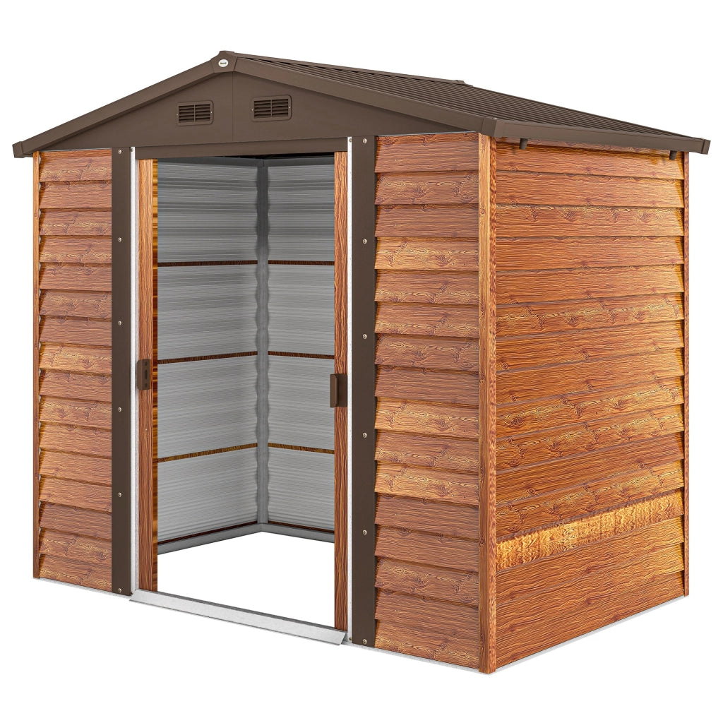 Casetta da giardino ¨C zephmum ¨C effetto legno, acciaio, marrone, 152x236x209 cm