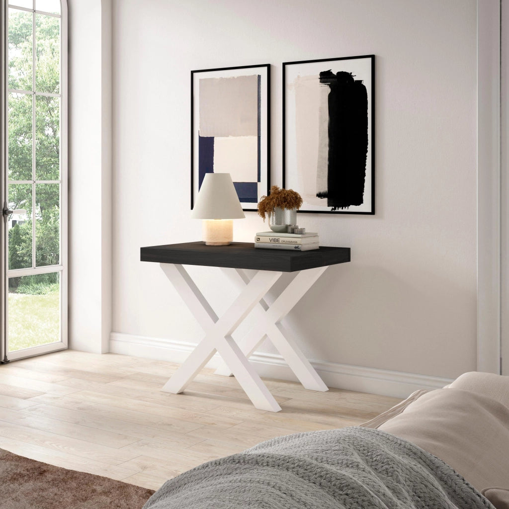 Consolle allungabile, 58 fino 160x90x73cm, Per 8 persone, Gambe in legno, Nero RF2737