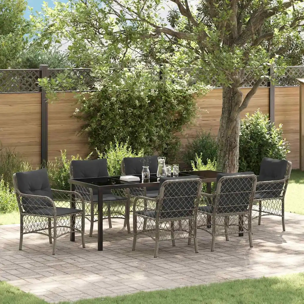 Set da Pranzo per Giardino con cuscino 7 pcs Grigio polyrattan 3380223