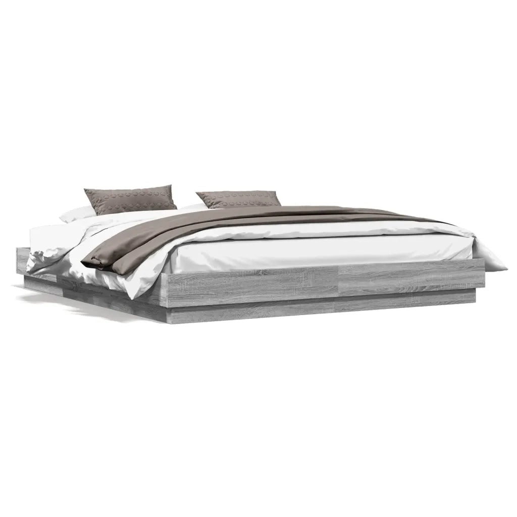 Giroletto con Luci LED-Struttura Letto Grigio Sonoma 200x200 cm