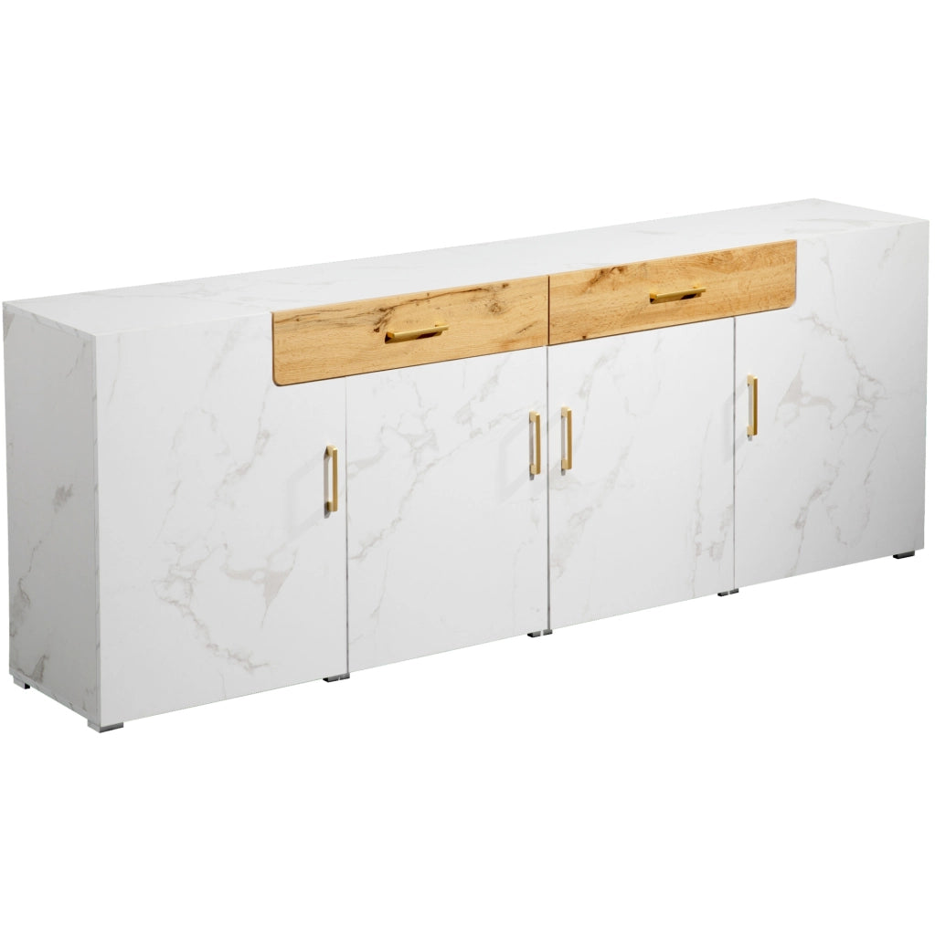 Credenza moderna bianco marmorizzato 208 x 39;5 x 80 cm con 4 ante e 2 cassetti