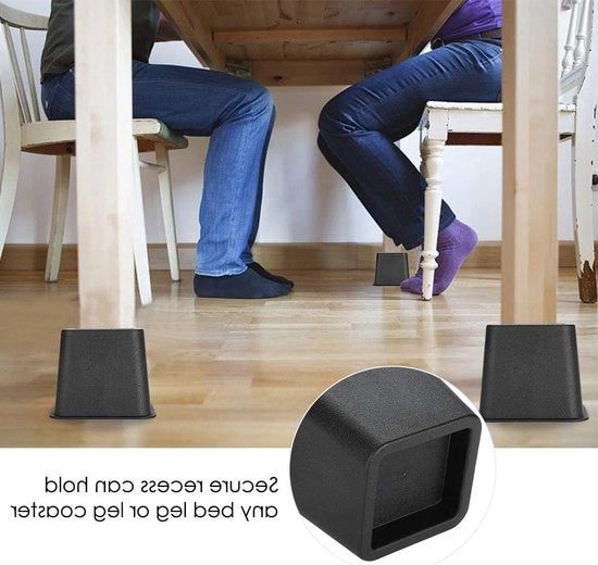 Regolatore e sostegno per letto e mobili - Quadrato - Antiscivolo - Adatto per scrivanie e sedie - Nero - 4 pezzi - 3 pollici