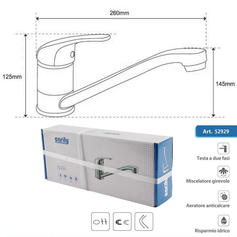 Trade Shop - Miscelatore Rubinetto Bari  52929 Canna Bassa Foro Monocomando Rubinetteria -