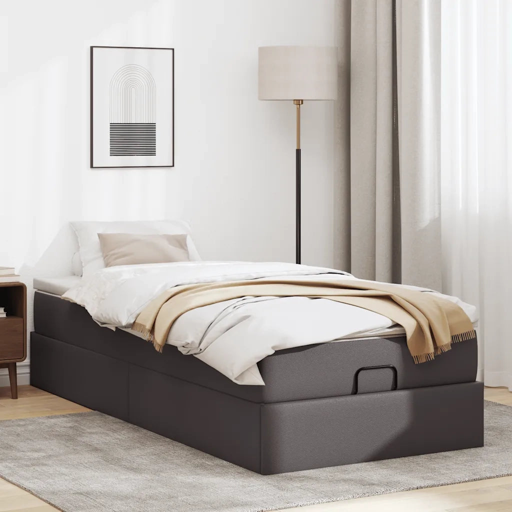 Struttura Letto Pouf con Materasso Grigio 90x190 cm Similpelle 3311014