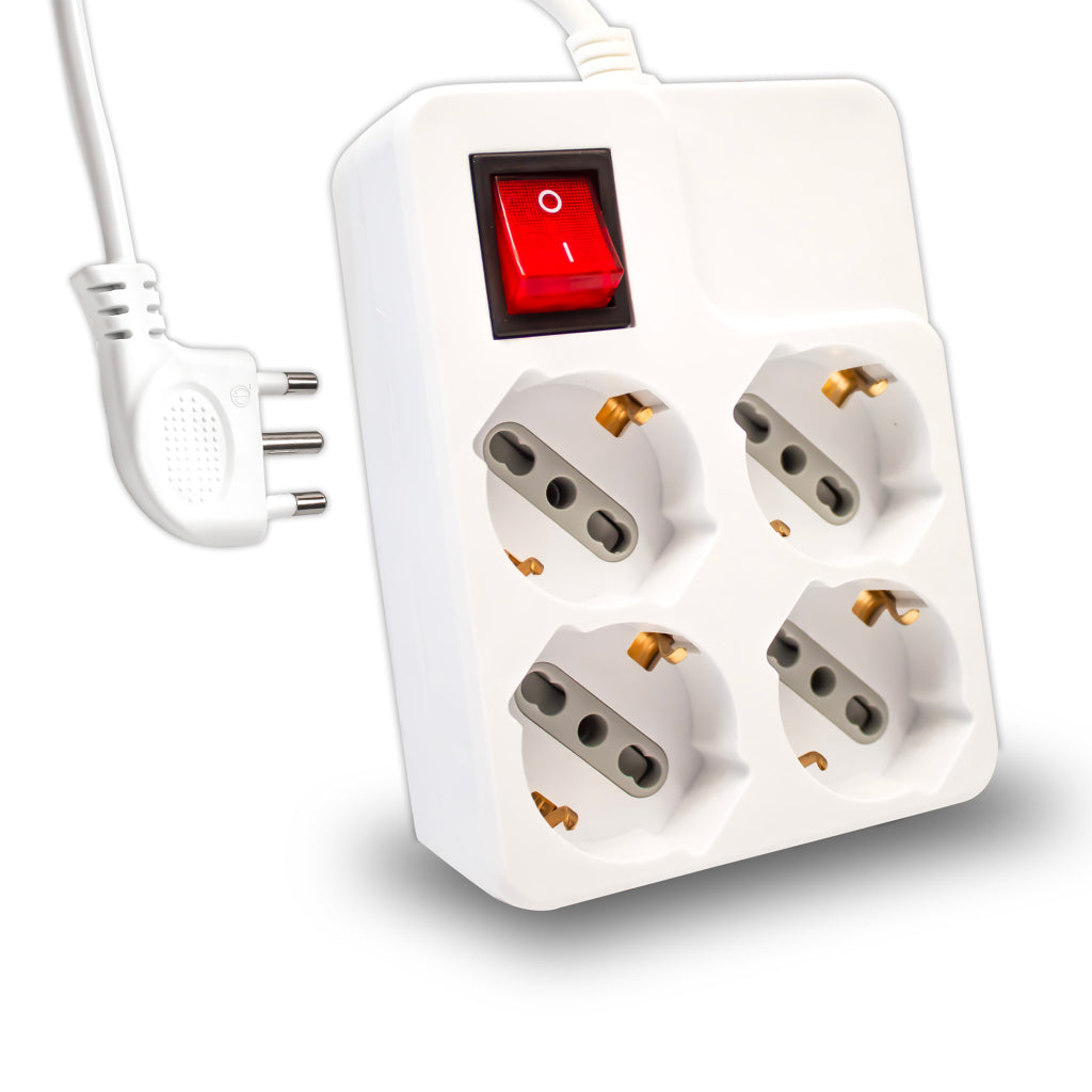 Multipresa 4 posti 10/16abipasso/schuko
con protezione sovratensionne e
interruttiri luminoso