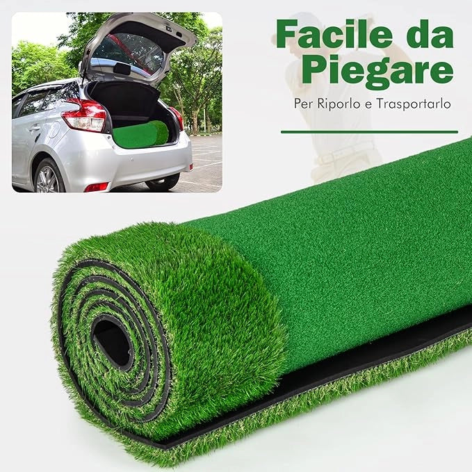 Tappetino da Golf Professionale, Campo da Golf con Erba Artificiale Realistica, 3 Buche, 3 Bandierine e Tazze per l'Allenamento Interno ed Esterno, 300 x 100 CM
