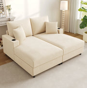 Divano letto beige 163x140x82 cm convertibile, supporto smartphone e USB,