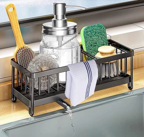 Organizzatore per Spugne della Cucina, 304 Acciaio Inossidabile, Supporto per Spugne con Lavello con Scatola di Scarico Rimovibile e Scarico