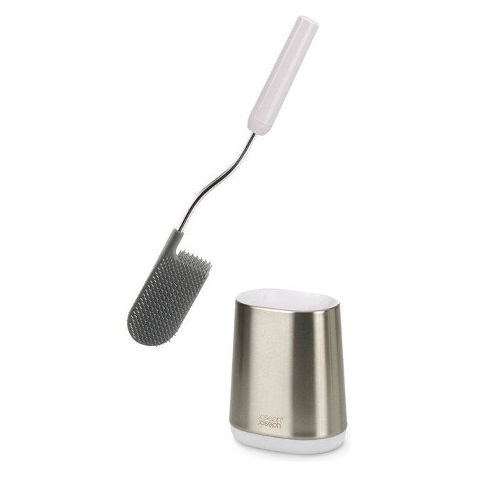 Joseph Joseph 70561 Flex Scopino da Bagno e Supporto in Acciaio Inox con Testa Flessibile a Forma di D Colore Grigio