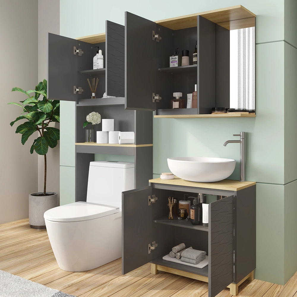 Vicco Set di mobili da bagno Antracite/quercia 3 parti