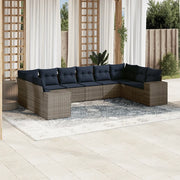 Set Divani da Giardino 10 pz con Cuscini Grigio in Polyrattan 3223070