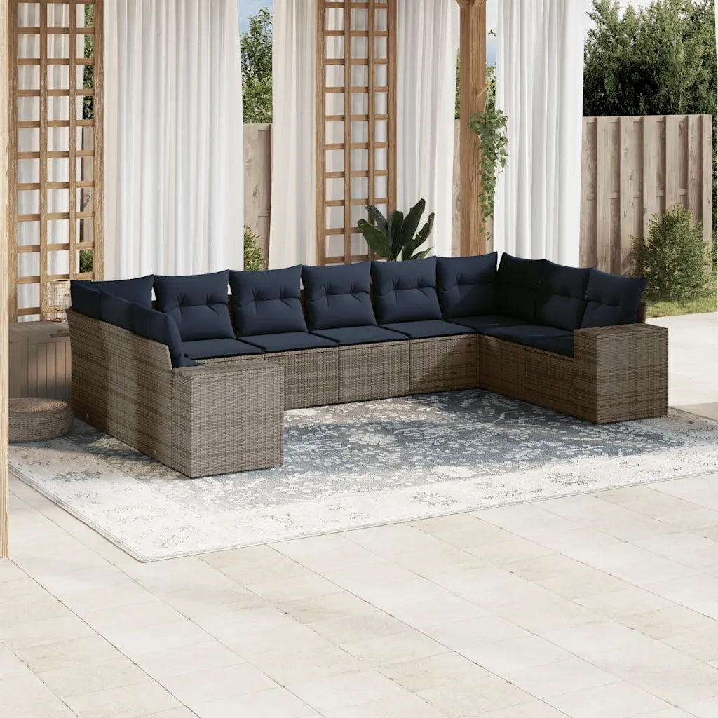 Set Divani da Giardino 10 pz con Cuscini Grigio in Polyrattan 3223070