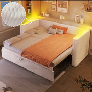 Daybed in velluto con letto estraibile e LED, 90x200/180x200 cm, beige