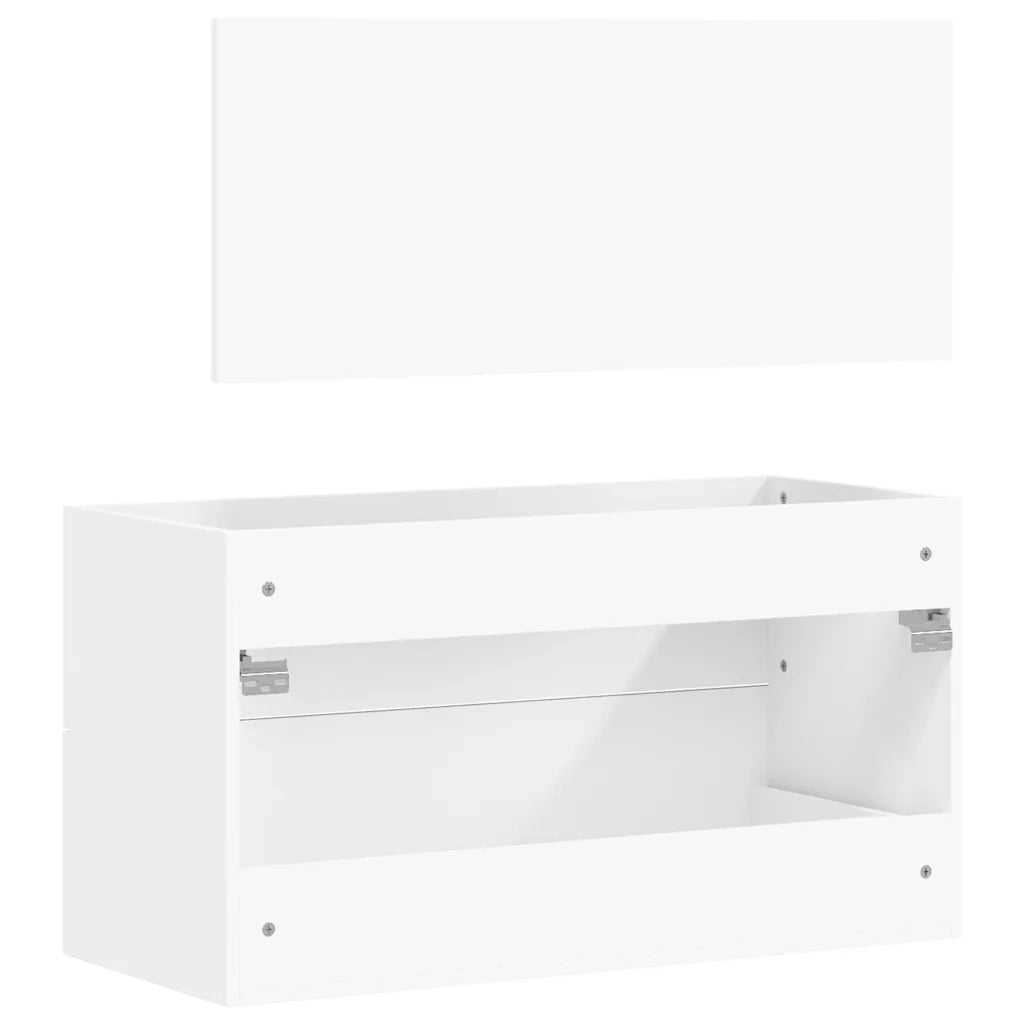 Mobile da Bagno con Specchio Bianco in Legno Multistrato 833879
