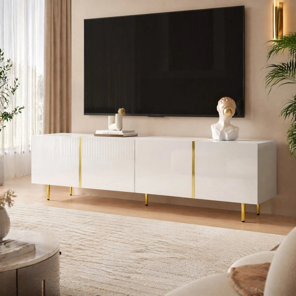 MOBILE TV 170x35x46 cm Bianco MDF 4 ante con cerniere soft-close