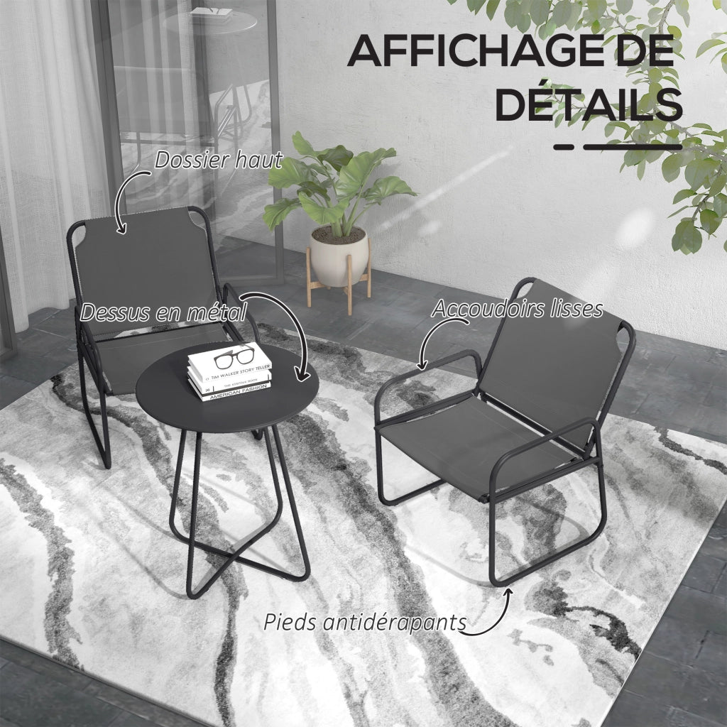 Set da giardino 3 pezzi con divanetto e tavolino ¨C zephmum ¨C grigio, acciaio, tessuto mesh