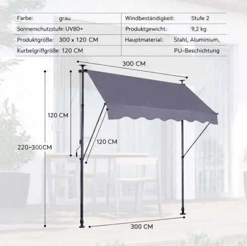 Tenda da sole a bracci regolabile 200 x 150 cm grigio scuro
