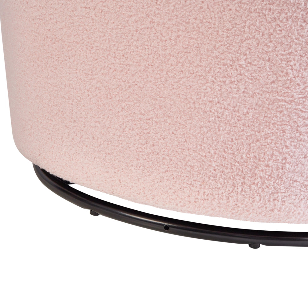 Poltrona Rosa Pastello Boucle Tessuto Morbido Nubby Base Nera Girevole 360° Stile Retro Glam Art Decor