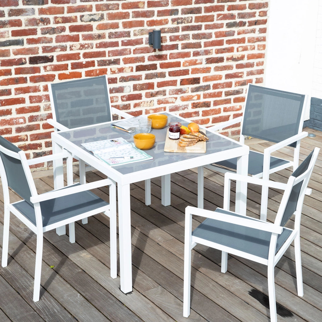 BERGAMOSet di mobili da giardino in textilene grigio 4 posti - alluminio bianco
