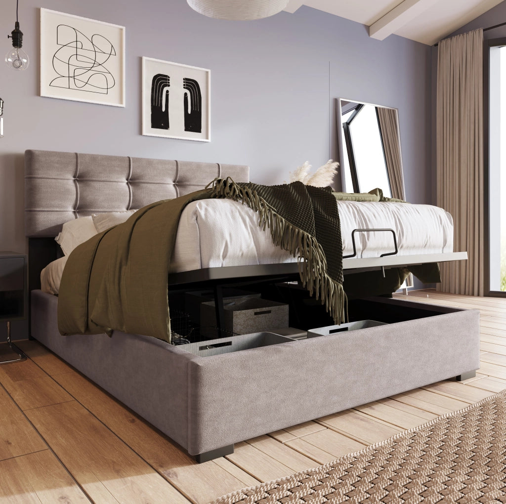 Letto singolo contenitore 90x200 cm in velluto grigio chiaro