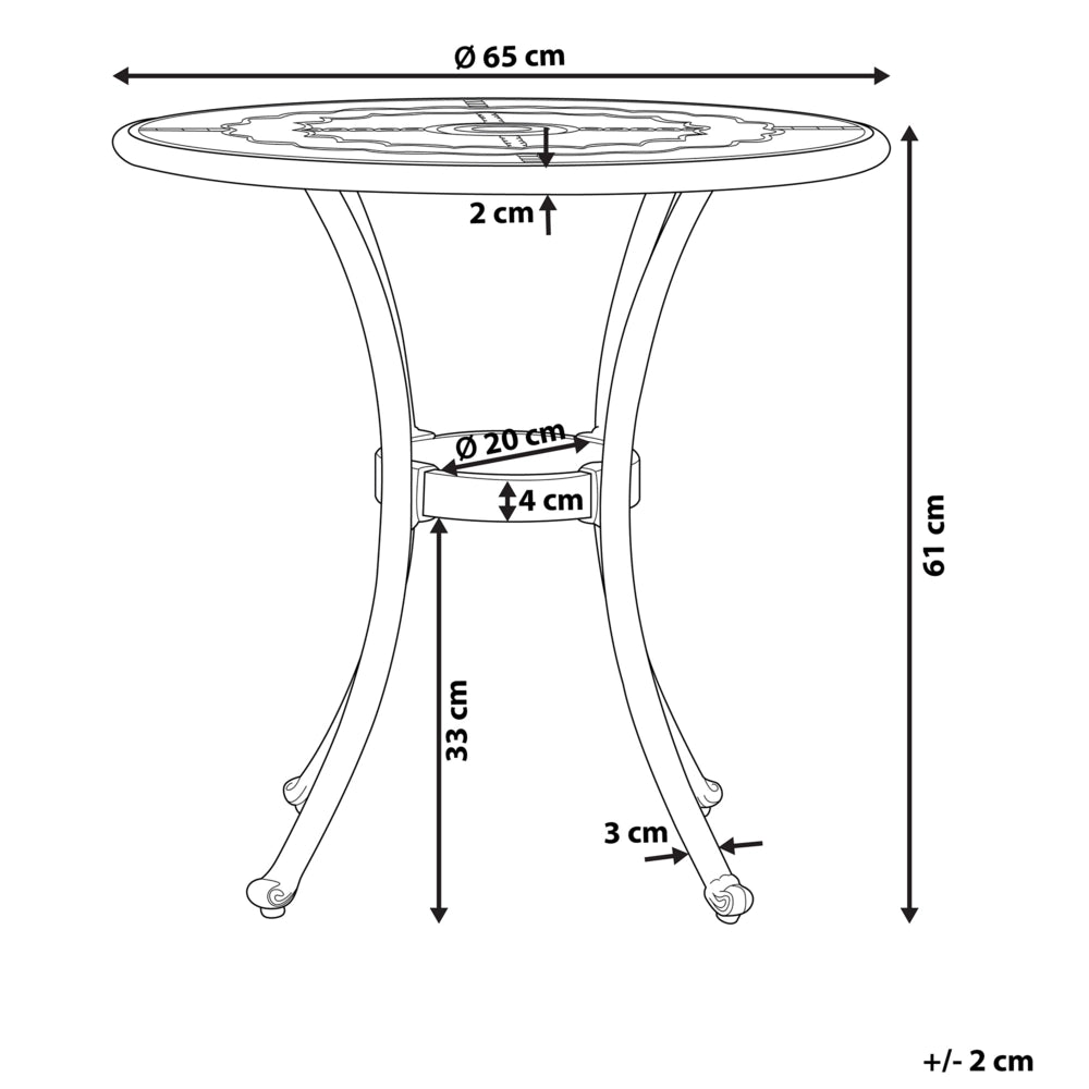 Tavolo da pranzo da giardino in alluminio marrone rotondo ø 65 cm da esterno vintage