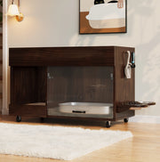 Mobile per lettiera per gatti 100x45.5x67 cm con cassetto e sportello in acrilico; noce