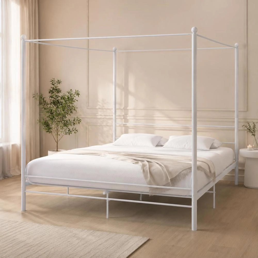 Canopy Bed White Metal 180x200 Cm
