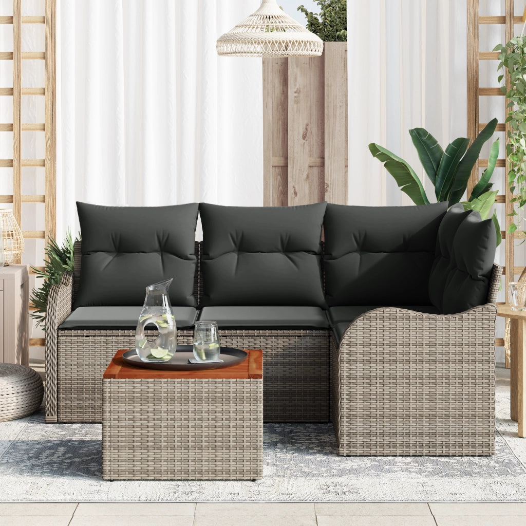 Set di divani da giardino  da 5 pezzi con cuscini grigio polyrattan acacia
