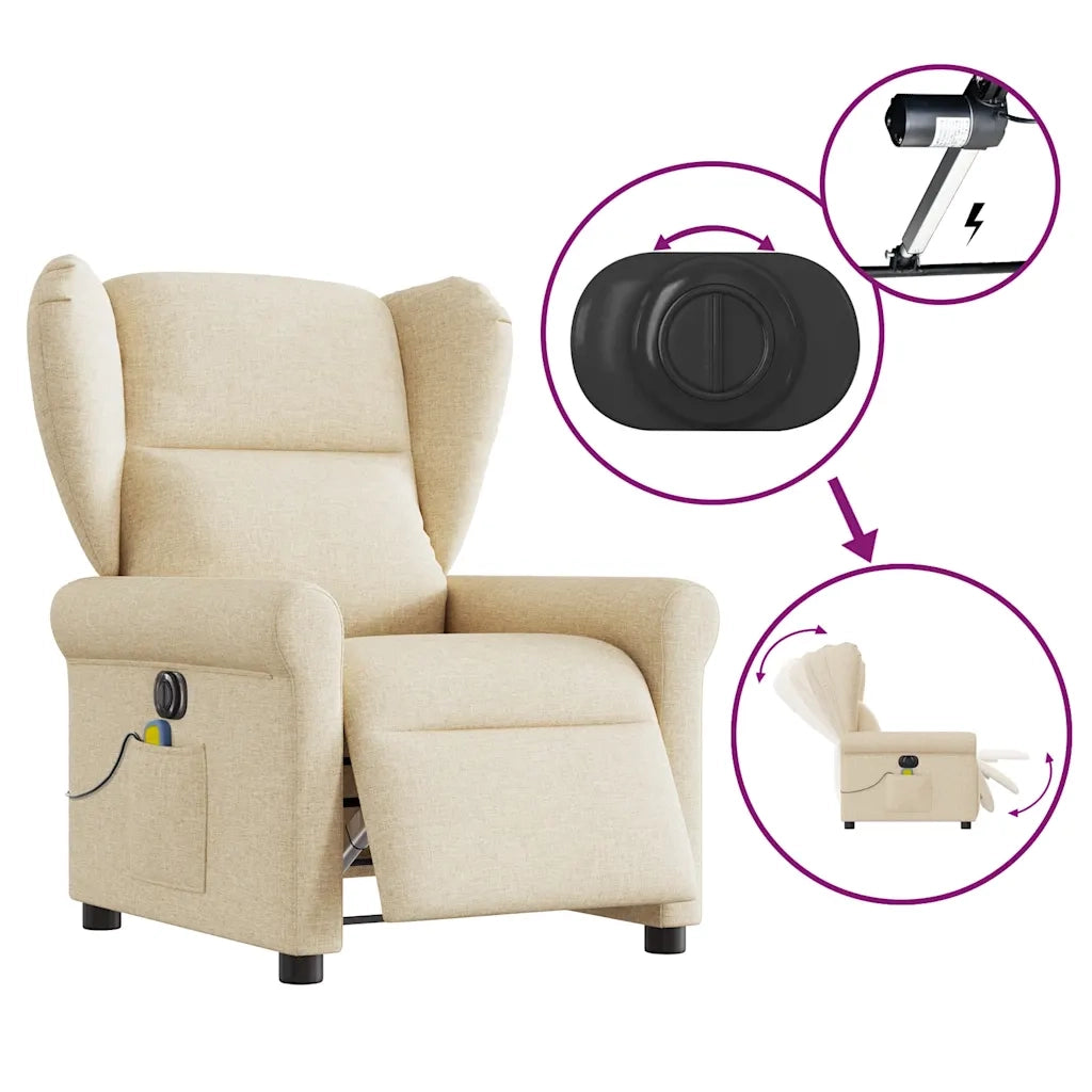 Poltrona Reclinabile Massaggiante | Sedia Relax Elettrica Crema in Tessuto