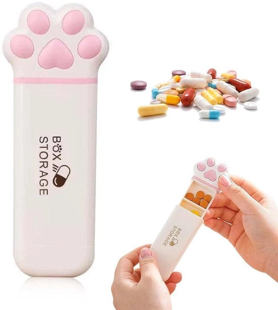 Confezione portatile per medicinali - Design gatti - 3 compartimenti - Erettore - Rosa - 13 × 5 × 2 cm - Confezione per medicinali