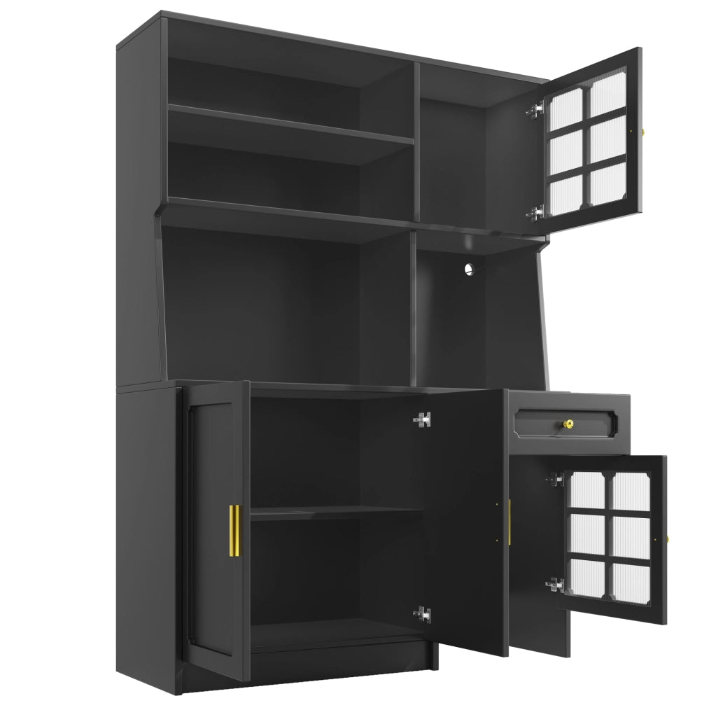 Mobile da cucina alto 130x45x180 cm in MDF nero con contenitore e LED