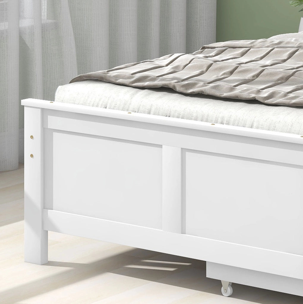Letto singolo bianco con 2 cassetti contenitore, struttura in legno massello