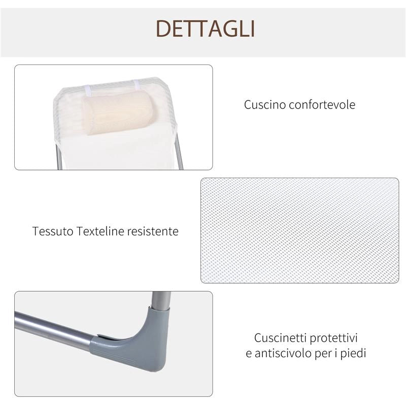 SDRAIO DA GIARDINO PIEGHEVOLE CON SCHIENALE RECLINABILE  E CUSCINO, IN METALLO E TEXTELINE, 182X56X28 CM, CREMA