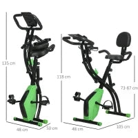 Cyclette Pieghevole 2 in 1, Resistenza Magnetica Regolabile 8 Livelli, Cyclette da Casa Silenziosa con Sensore di Frequenza Cardiaca, Elastici per Braccia, Schermo LCD, Volano 2.5kg, Verde