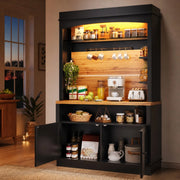 Dispensa alta con LED e vani aperti con due ante per cucina e soggiorno in MDF e metallo nero 107 × 43 × 184 cm
