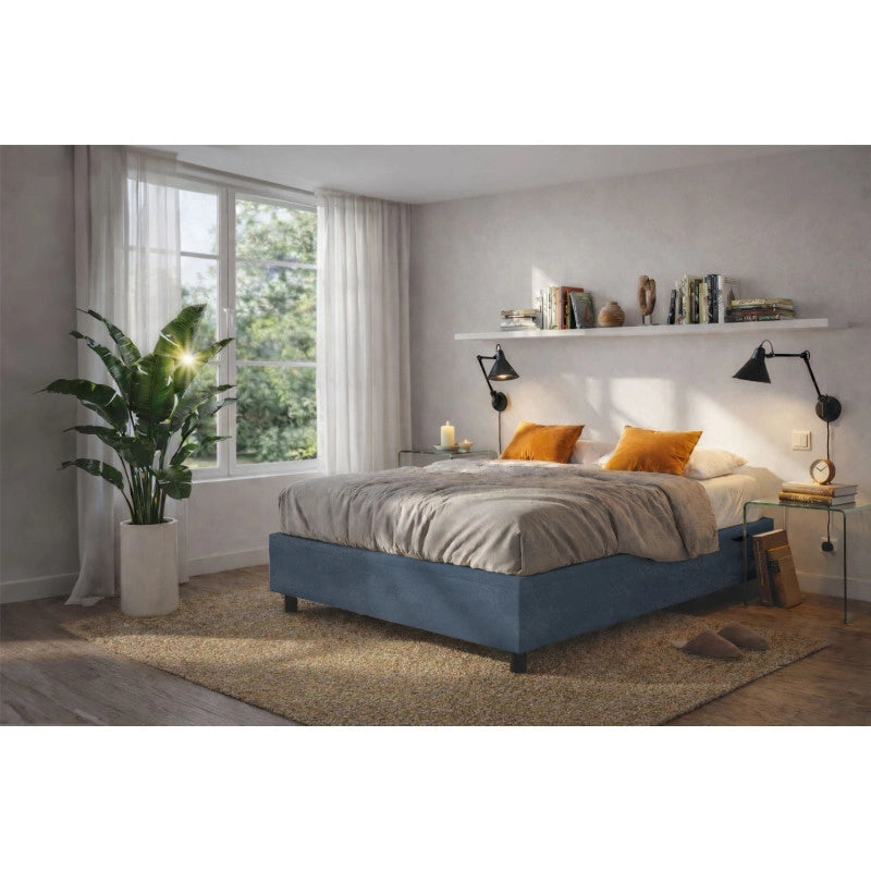 Letto imbottito Letto Matrimoniale alla Francese 140x200 cm BoxMax - Contenitore,Microfibra,Blu