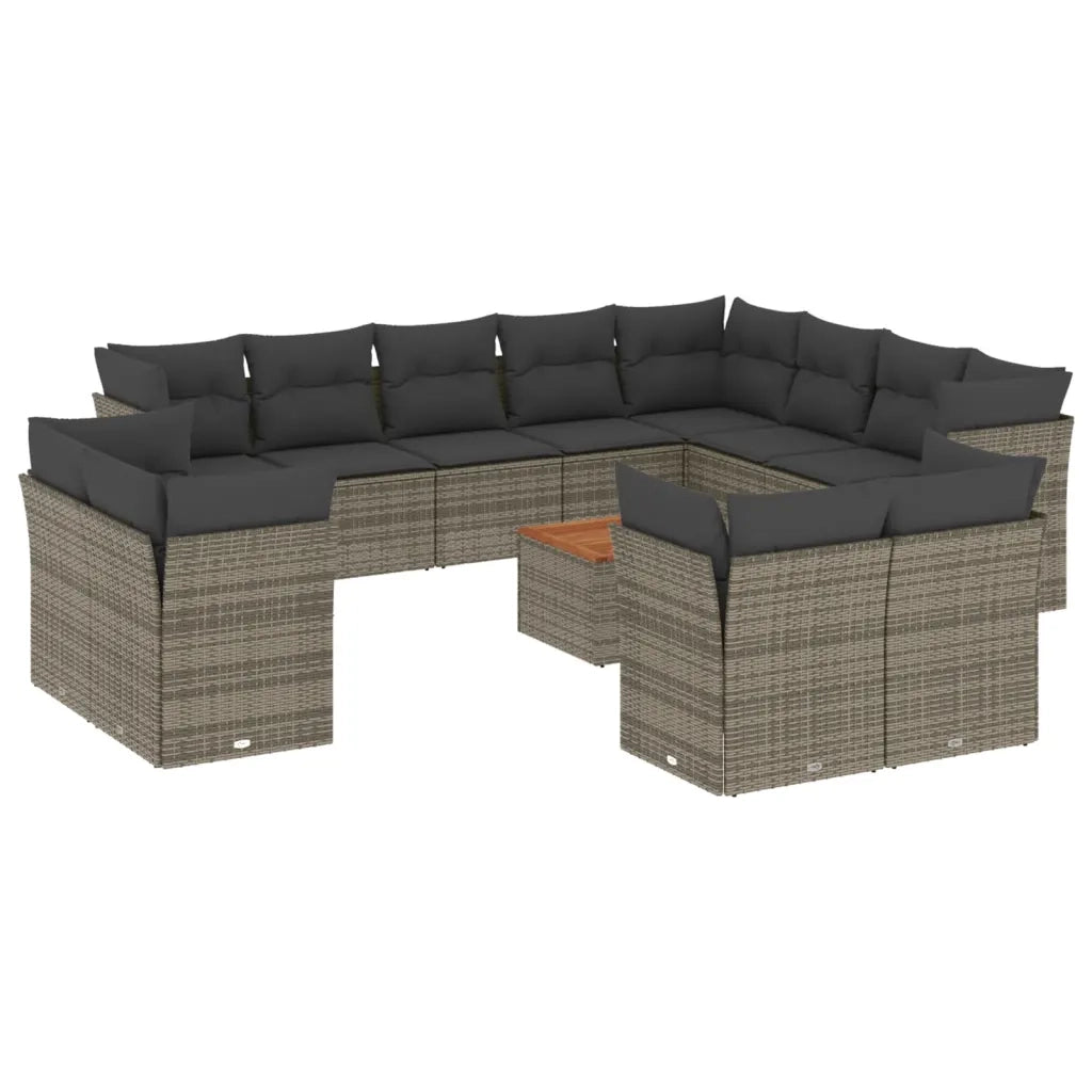 Set Divani da Giardino 13 pz con Cuscini Grigio in Polyrattan