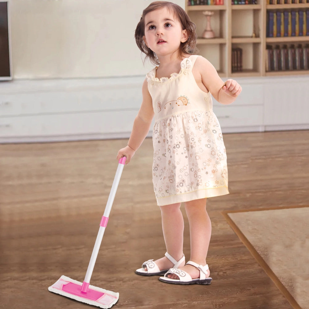 Set Pulizia Giocattolo per Bambini 9 Pezzi con Mocio e Secchio Mop Rosa e Giallo
